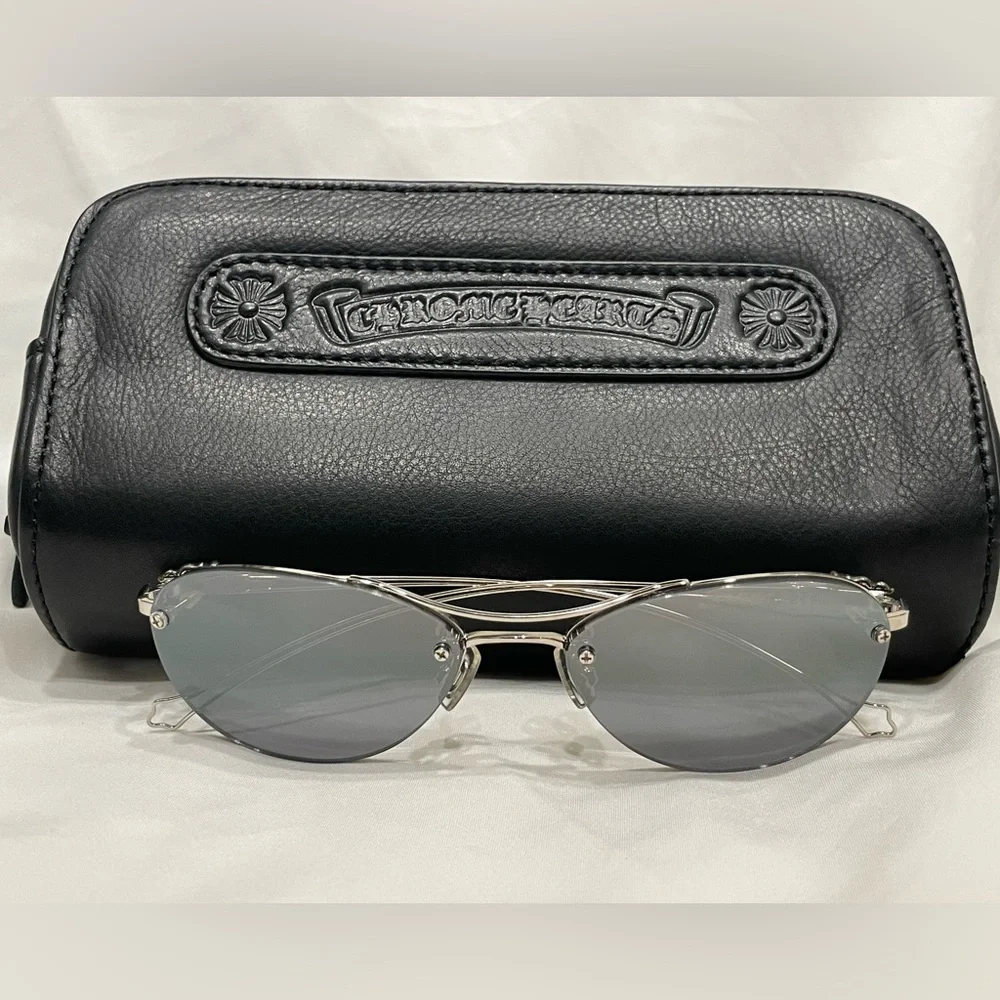CHROME HEARTS Vintage NWOT Sterling Silver Blue Wire Frame Metal Logo Sunglasses - Picture 7 of 13